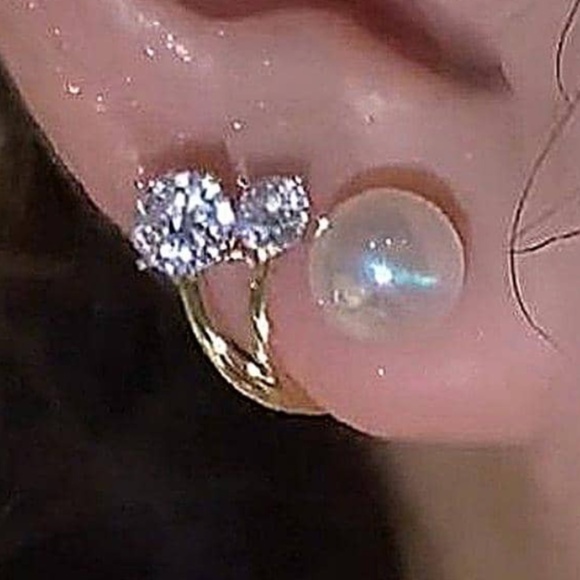 Luxe Gold Tone Faux Pearl Cubic Zirconia Earrings - Picture 2 of 5